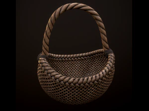 wicker basket low poly 4 texture options 3D Model