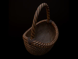 wicker basket low poly 4 texture options 3D Model