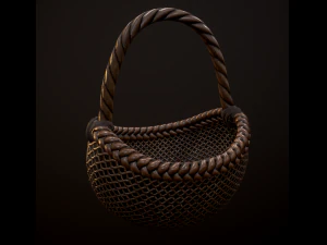 wicker basket low poly 4 texture options 3D Model