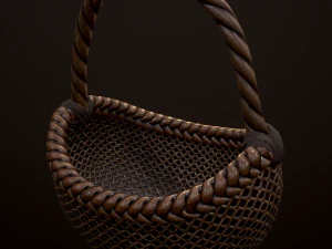 wicker basket low poly 4 texture options 3D Model