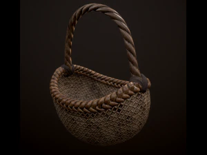 wicker basket low poly 4 texture options 3D Model