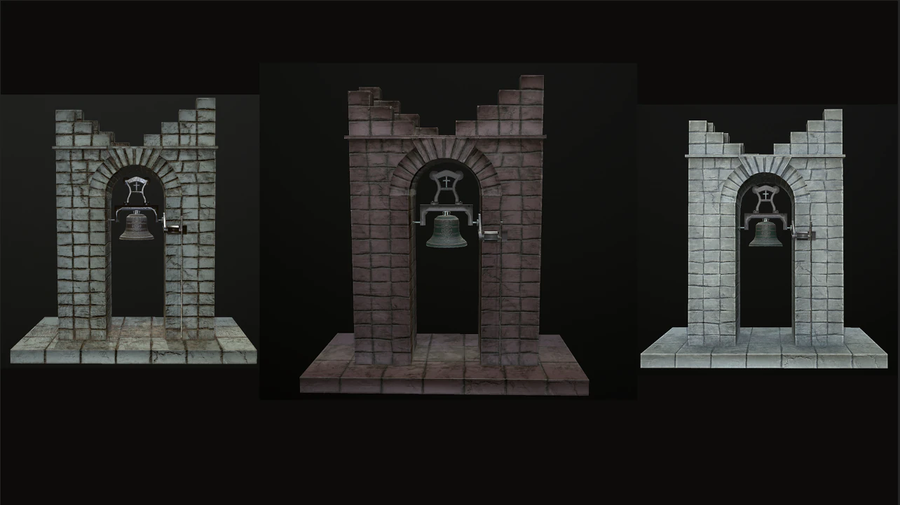 stone bell tower low poly 3 texture options 3D Model .c4d .max .obj .3ds .fbx .stl .blend