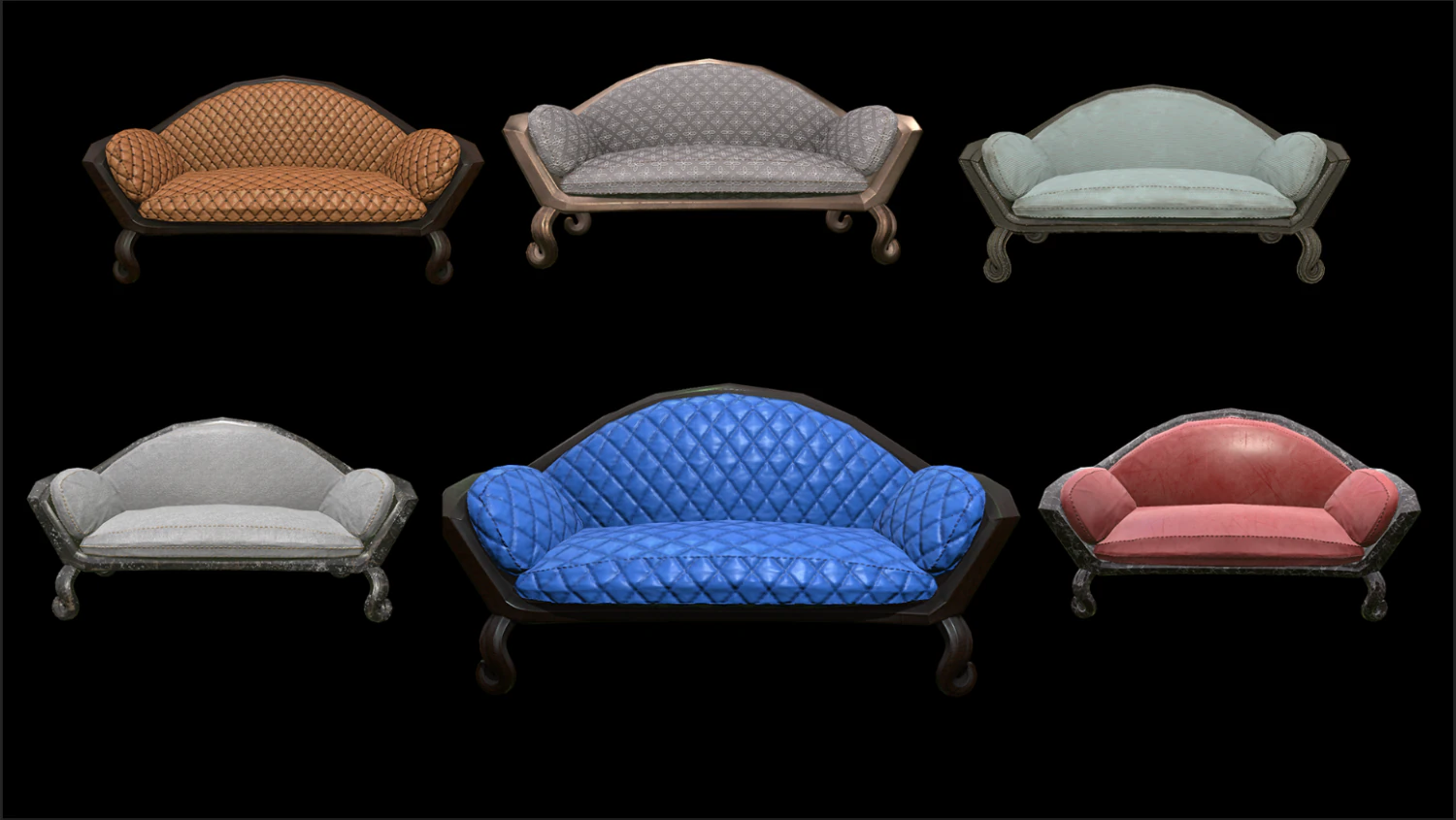vintage sofa 6 texture options 3D Model .c4d .max .obj .3ds .fbx .stl .blend 