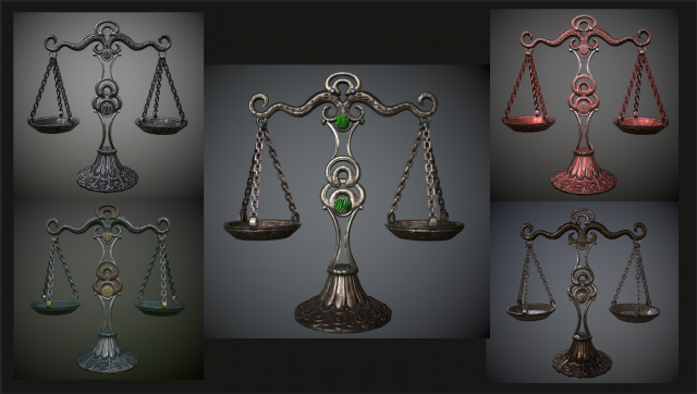 balance scales of justice low poly 5 texture options and high poly Modello 3D .c4d .max .obj .3ds .fbx .stl .blend 