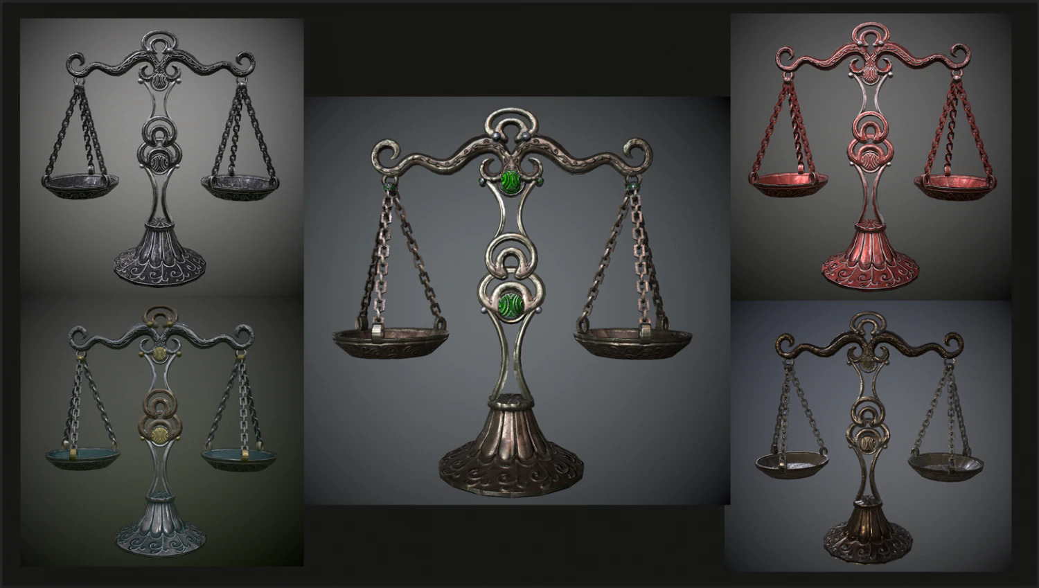 balance scales of justice low poly 5 texture options and high poly 3D Model .c4d .max .obj .3ds .fbx .stl .blend 