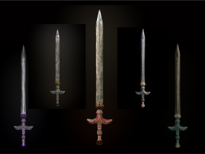 steel sword low poly 5 texture options and high poly 3D 模型