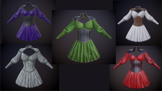 dress with corset low poly 5 texture options Modello 3D .c4d .max .obj .3ds .fbx .stl .blend 