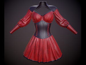 dress with corset low poly 5 texture options Modello 3D