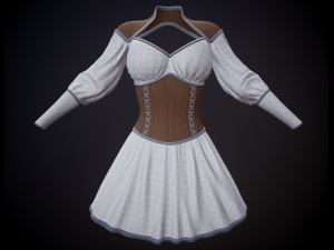 dress with corset low poly 5 texture options Modello 3D
