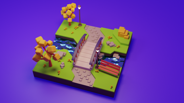 Sunny Park Cartoon Scene 3D Модель .c4d .max .obj .3ds .fbx .stl .blend 