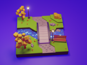 Sunny Park Cartoon Scene 3D Модель