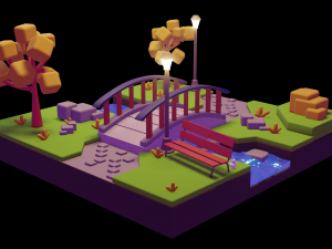 Sunny Park Cartoon Scene 3D Модель