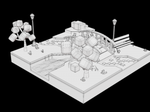 Sunny Park Cartoon Scene 3D Модель