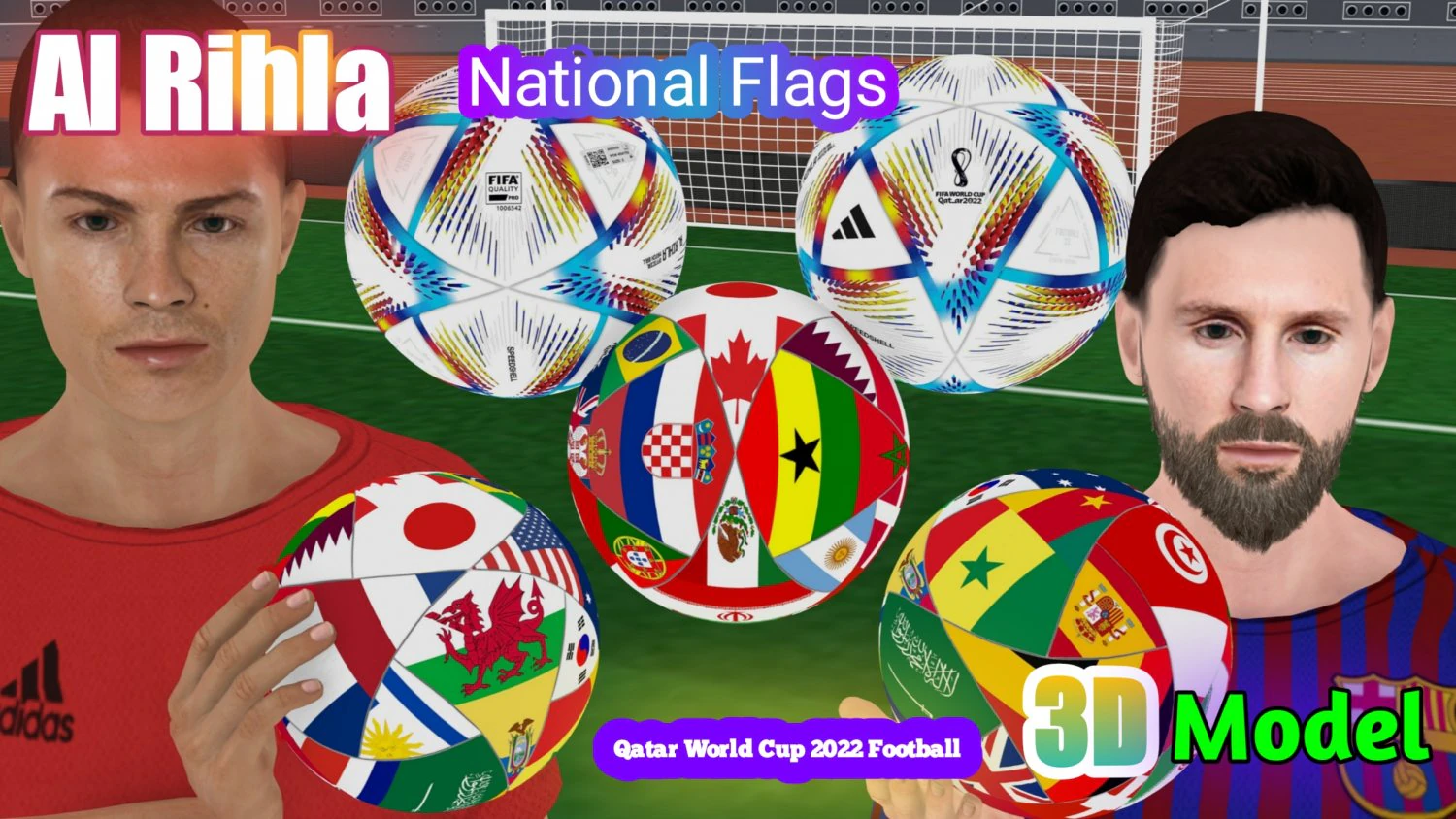 Bandiere Nazionali Al Rihla Adidas Pallone Ufficiale Qatar Fifa World Cup 2022 Modello 3D .c4d .max .obj .3ds .fbx .stl .blend