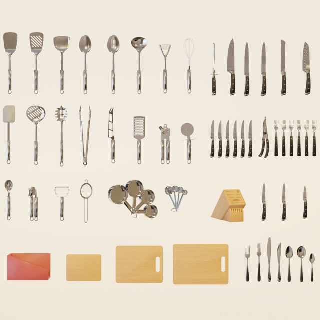 Low poly kitchen utensils pack Model 3D .c4d .max .obj .3ds .fbx .stl .blend 