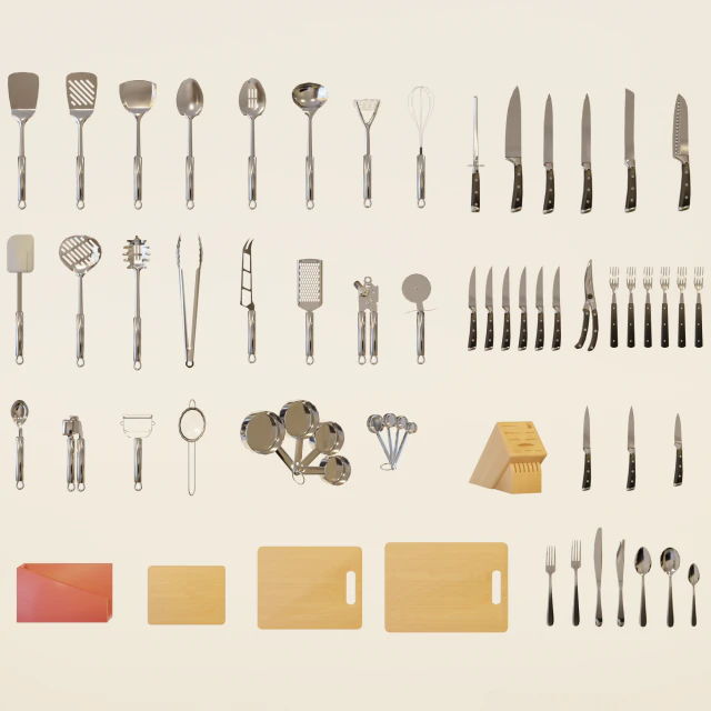 Low poly kitchen utensils pack 3D Model .c4d .max .obj .3ds .fbx .stl .blend 
