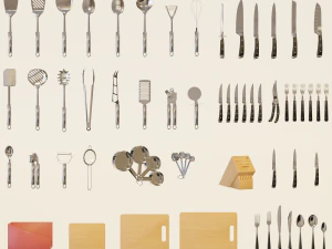 Confezione di utensili da cucina in poli basso Modello 3D