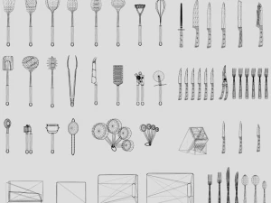 Low poly kitchen utensils pack 3D Model