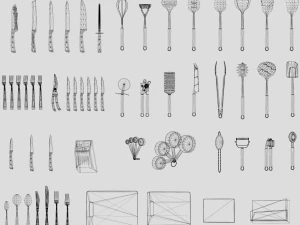 Low poly kitchen utensils pack 3D Model