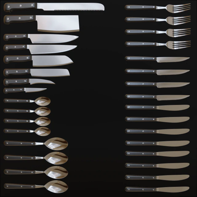 Pacote de facas e talheres de cozinha Modelo 3D .c4d .max .obj .3ds .fbx .stl .blend 