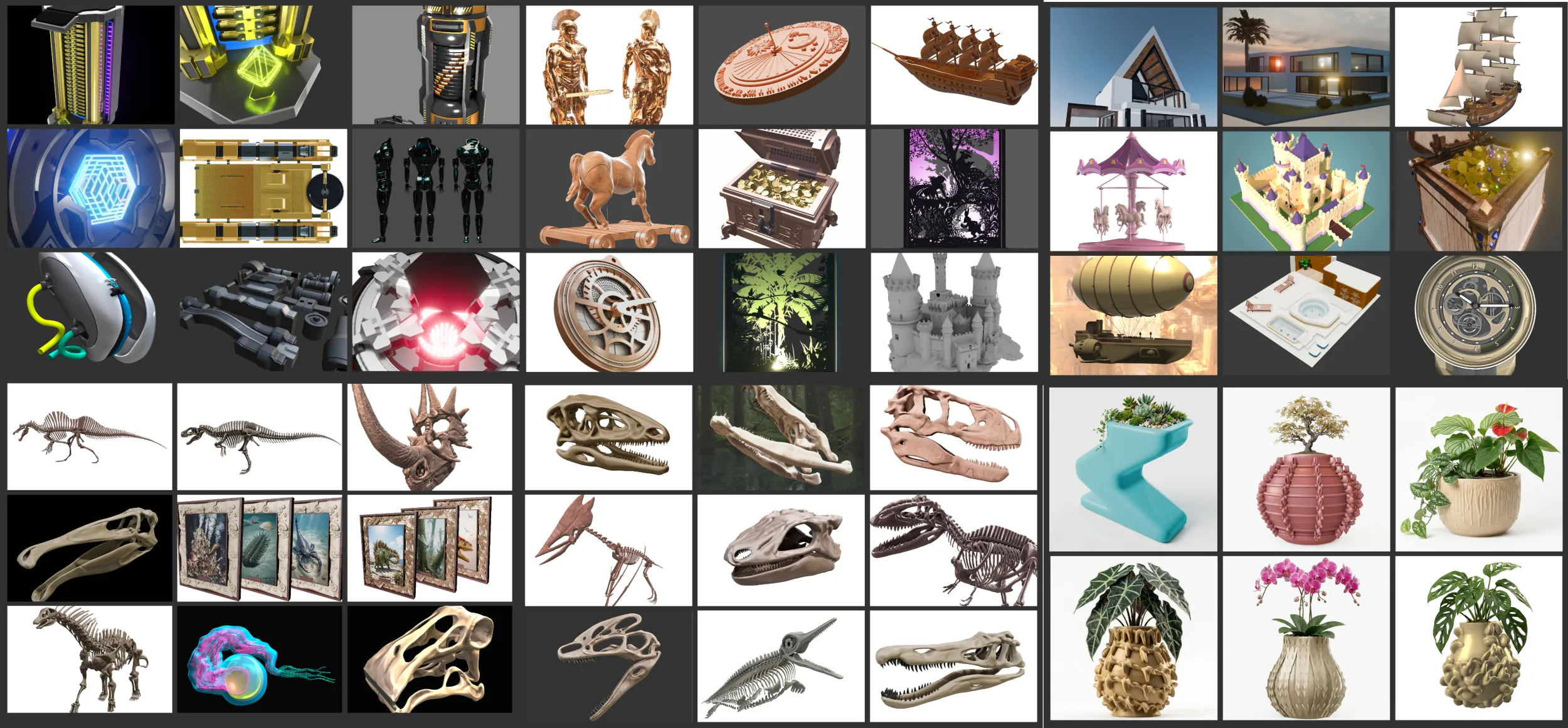 Pack Evolution 4 Cranes de Repiles - Dinosaures 3D Model .c4d .max .obj .3ds .fbx .stl .blend