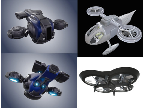 Pack de Drones Futuristes Trois Modles Distincts 3D Model