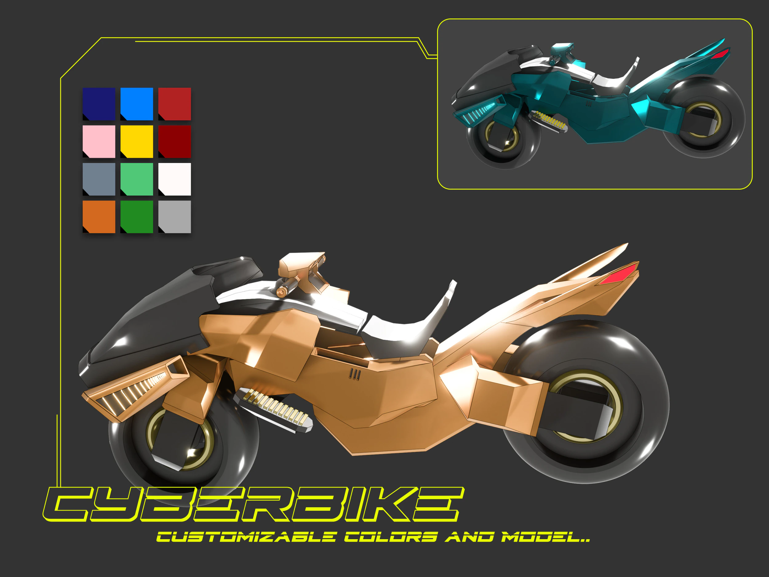 Cyberbike Modle de moto Futuriste Personnalisable 3D Model .c4d .max .obj .3ds .fbx .stl .blend 