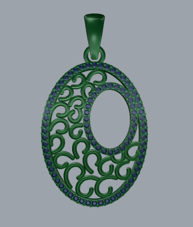 pave diamond sterling silver oval filigree geometrical pendant jewellery Model do druku 3D .c4d .max .obj .3ds .fbx .stl .blend 
