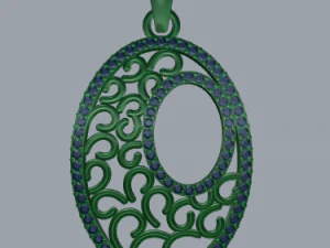 pave diamond sterling silver oval filigree geometrical pendant jewellery 3D Print Model
