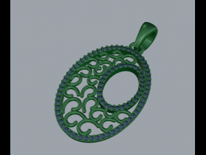 pave diamond sterling silver oval filigree geometrical pendant jewellery Model do druku 3D