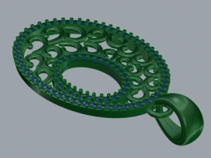 pave diamond sterling silver oval filigree geometrical pendant jewellery 3D Print Model