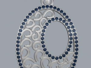 pave diamond sterling silver oval filigree geometrical pendant jewellery Model do druku 3D