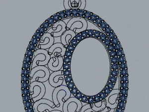 pave diamond sterling silver oval filigree geometrical pendant jewellery 3D Print Model