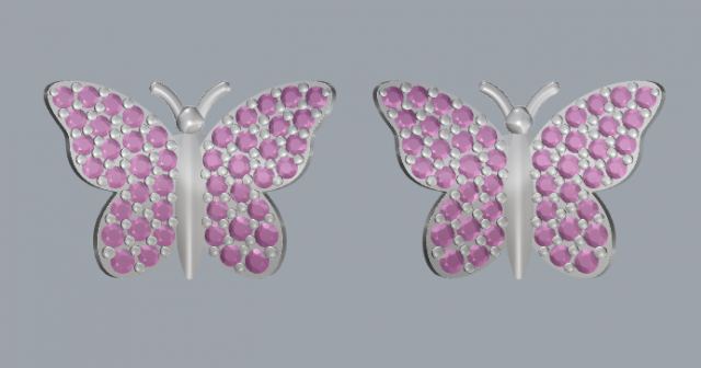 sterling silver diamond butterfly stud earrings 3D प्रिंट मॉडल .c4d .max .obj .3ds .fbx .stl .blend 