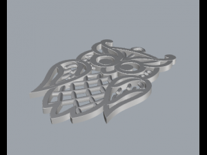 925 sterling silver designer filigree owl pendant Modèles 3D en vedette
