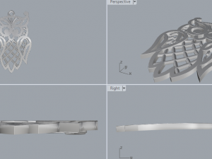 925 sterling silver designer filigree owl pendant Modèles 3D en vedette