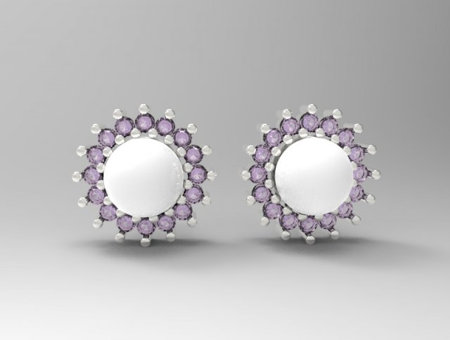 sterling silver pearl with stones stud earrings 3D Принт Модель .c4d .max .obj .3ds .fbx .stl .blend 