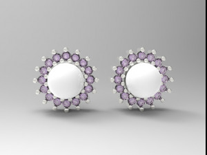 sterling silver pearl with stones stud earrings 3D Print Model