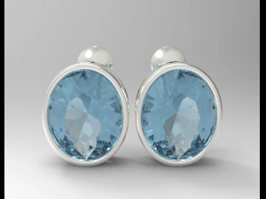oval gemstone sterling silver stud earrings 3D Print Model
