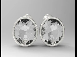 oval gemstone sterling silver stud earrings 3D Print Model