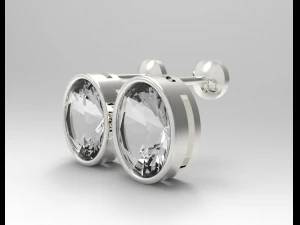 oval gemstone sterling silver stud earrings 3D Print Model