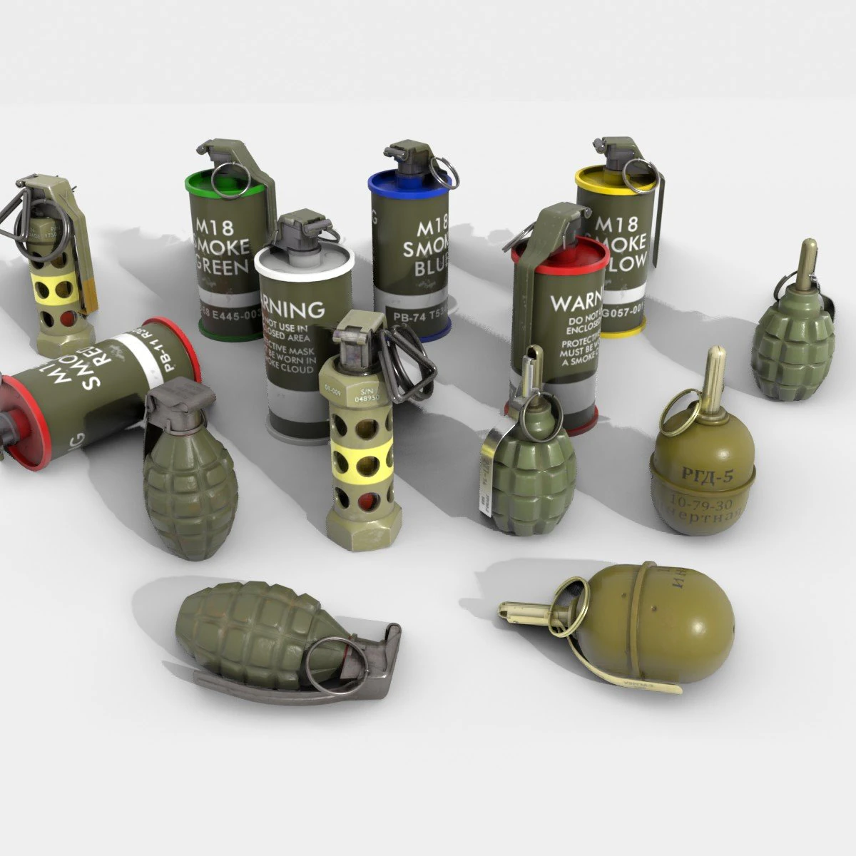 grenade game-ready collection 3D Model .c4d .max .obj .3ds .fbx .stl .blend