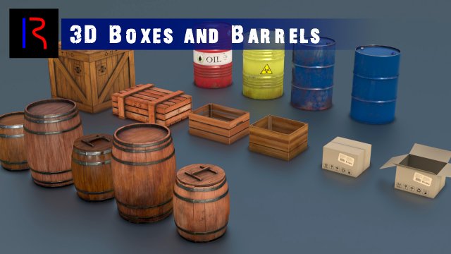 Barrels and Boxes 3D Model .c4d .max .obj .3ds .fbx .stl .blend 