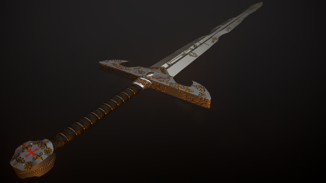 templar sword with golder ornaments pbr game ready middle-poly 3D Model .c4d .max .obj .3ds .fbx .stl .blend 