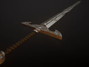 espada templ&aacute;ria com enfeites dourados pbr jogo pronto middle-poly Modelo 3D