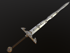 templar sword with golder ornaments pbr game ready middle-poly 3D Model