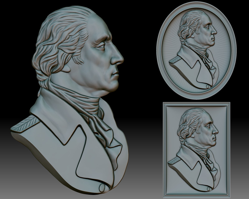 George Washington portrait - bas-relief for CNC router or 3D printer 3D Принт Модель .c4d .max .obj .3ds .fbx .stl .blend 