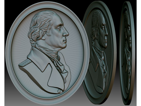 George Washington portrait - bas-relief for CNC router or 3D printer 3D Принт Модель