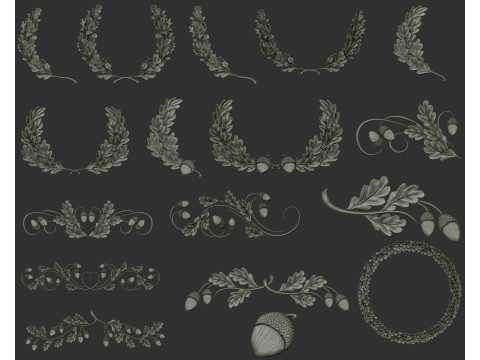 Oak leaves decor ornament bas-relief 3Dプリントモデル