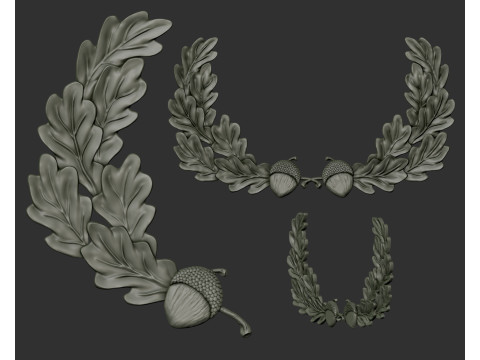 Oak leaves decor ornament bas-relief Model Cetak 3D